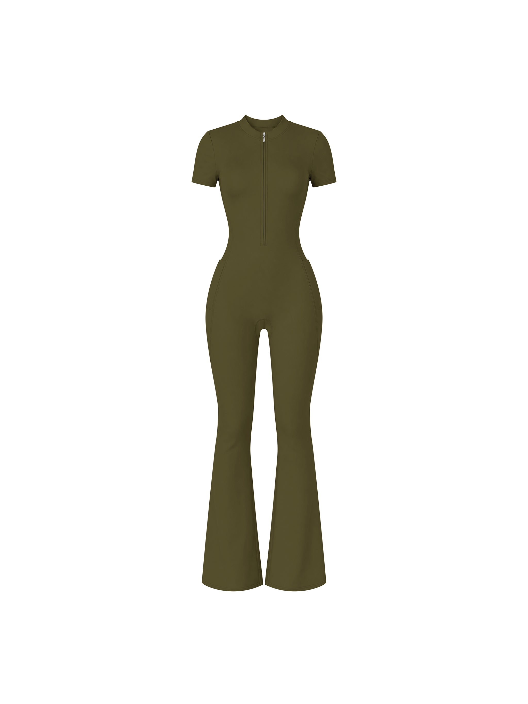 Women’s Tight Flared Leg Quarter-Zip Jumpsuit