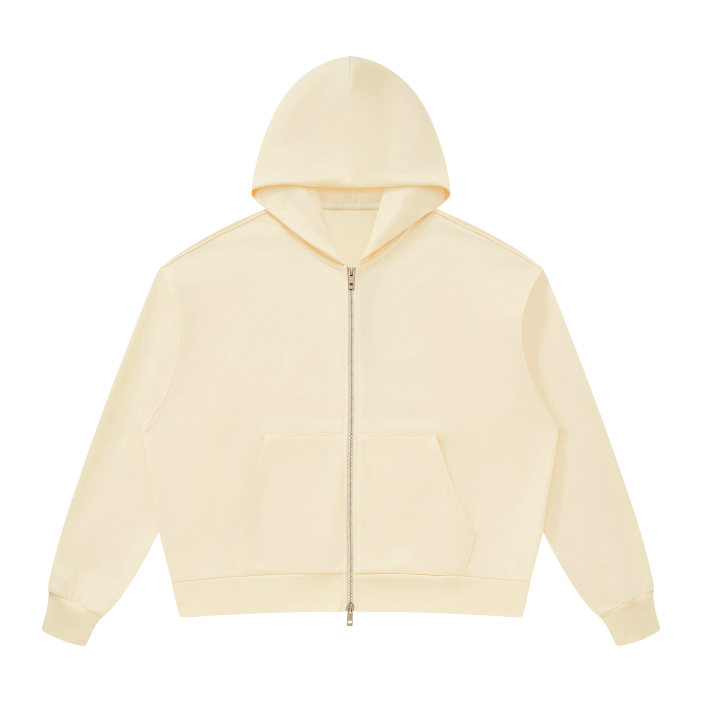 Unisex Drop Shoulder Full Zip Hoodie in Apricot — front view