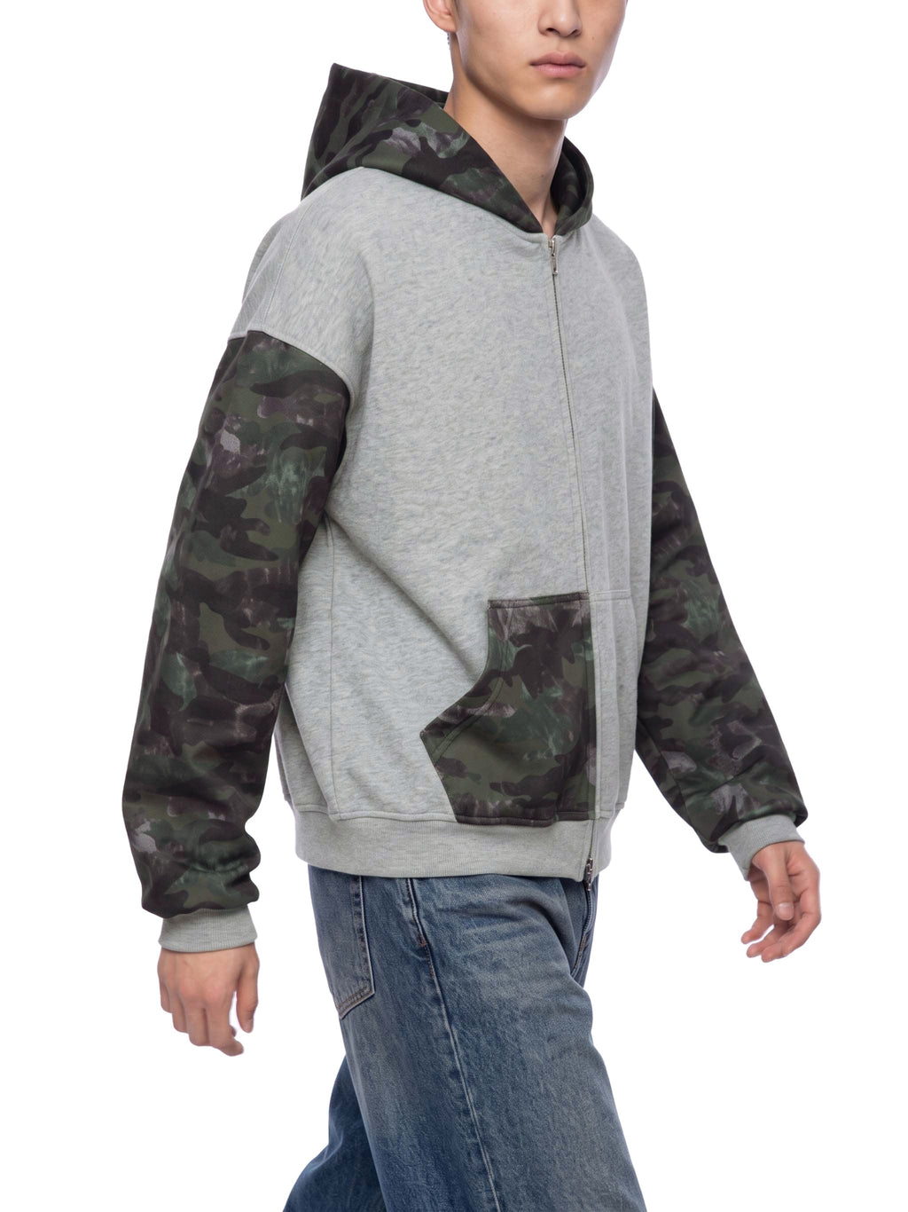 Unisex Colorblock Camo Full Zip Boxy Hoodie