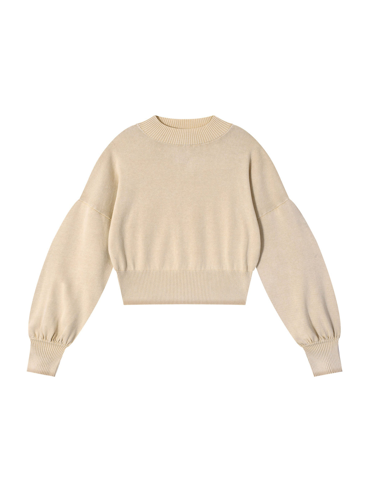 Mineral Wash Balloon Sleeve Cropped Sweater