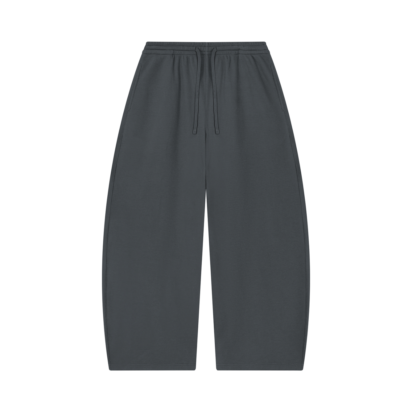 Unisex Waffle Barrel Leg Pants in Dark Grey — front view
