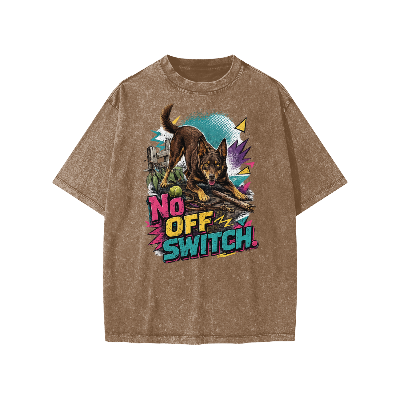 No Off Switch snow-washed kids’ T-shirt in coffee