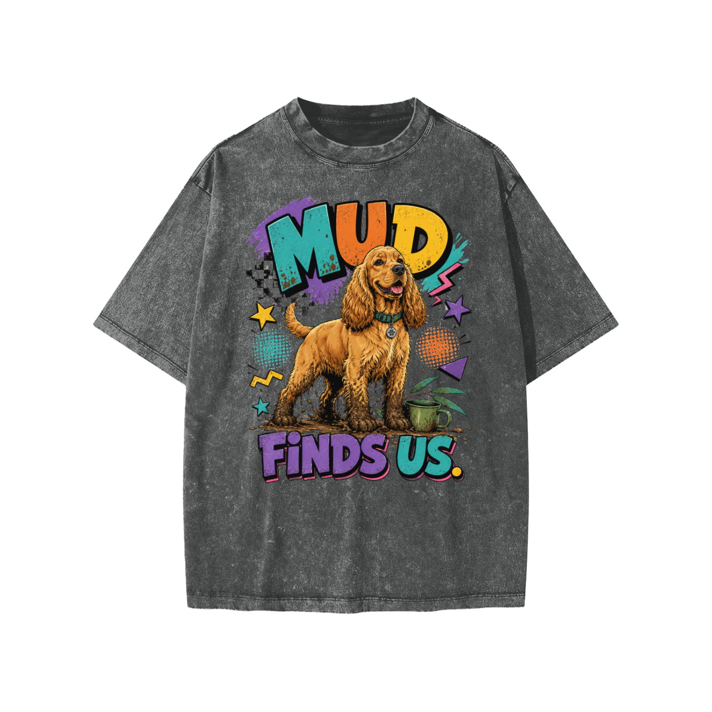 Mud Finds Us snow-washed kids’ T-shirt in dark grey