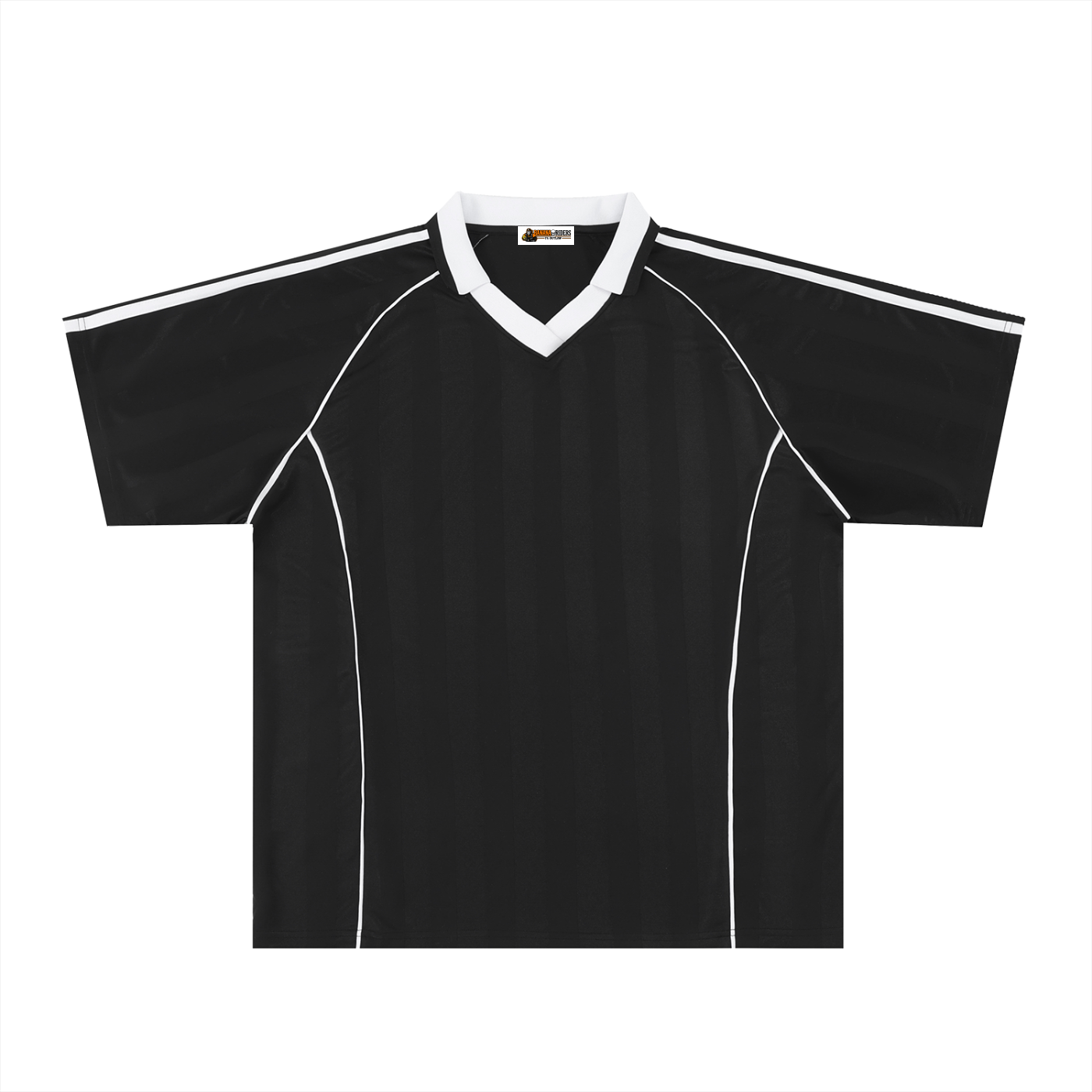 Shadow stripe collared soccer jersey in black with white