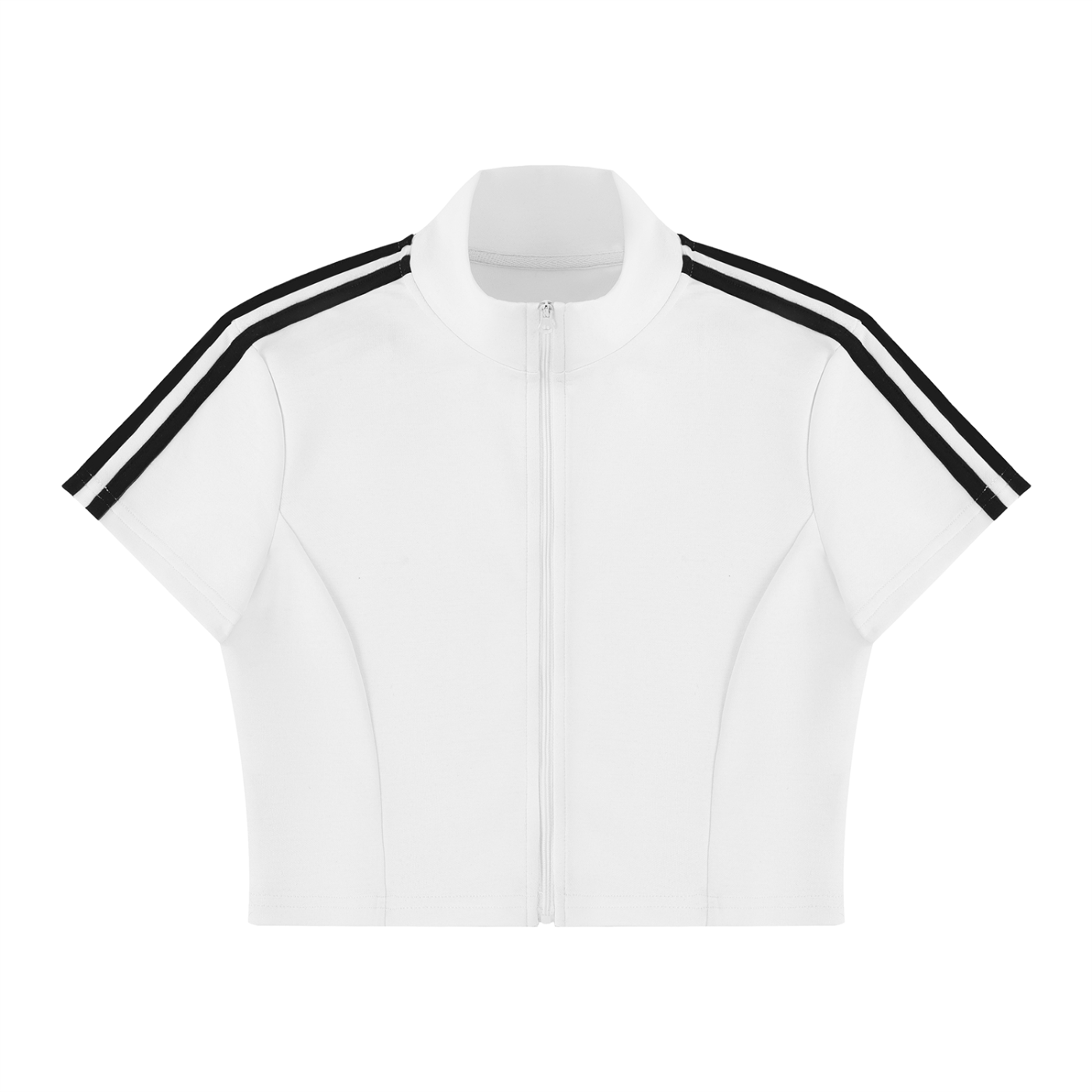 Women’s cropped full-zip short-sleeve T-shirt in white
