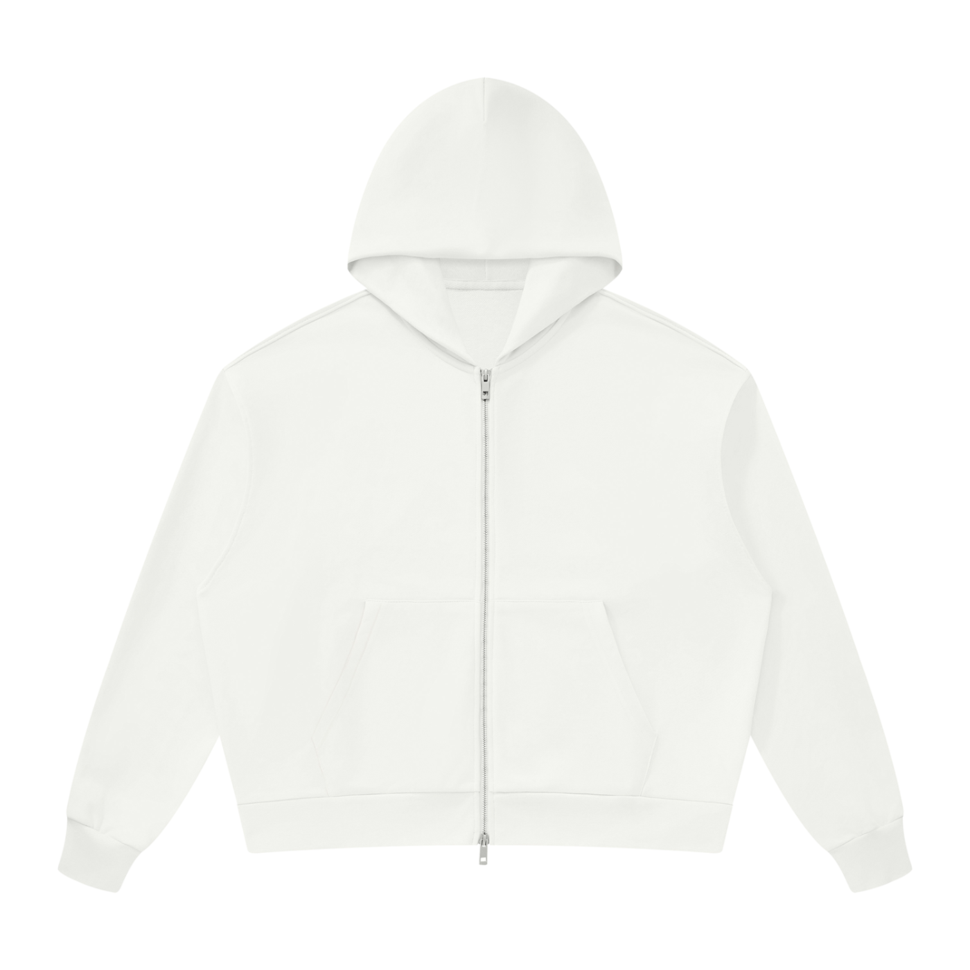 Unisex Drop Shoulder Full Zip Hoodie in White — front view