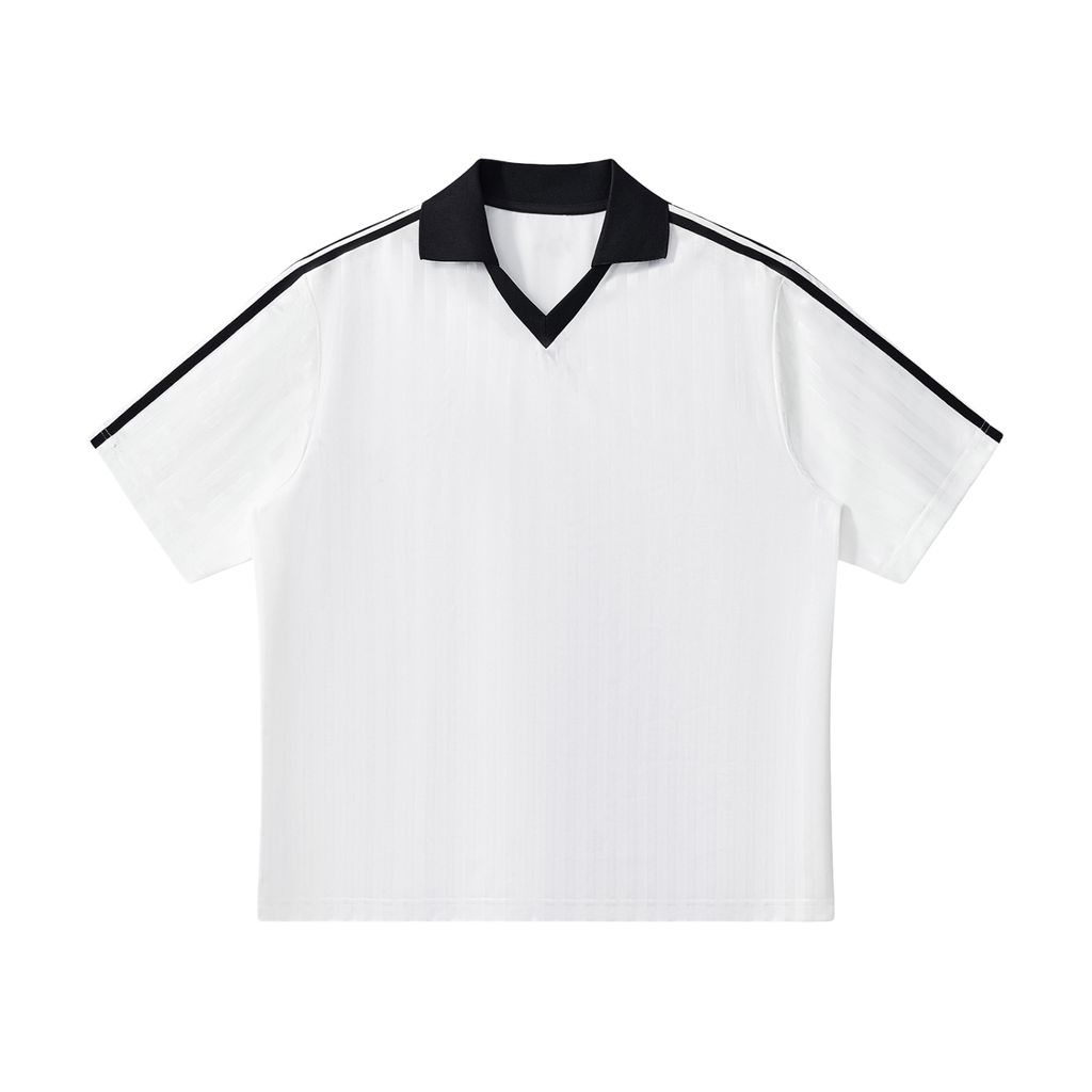 White with Black Unisex Contrast-Collar Striped Soccer Jersey front view