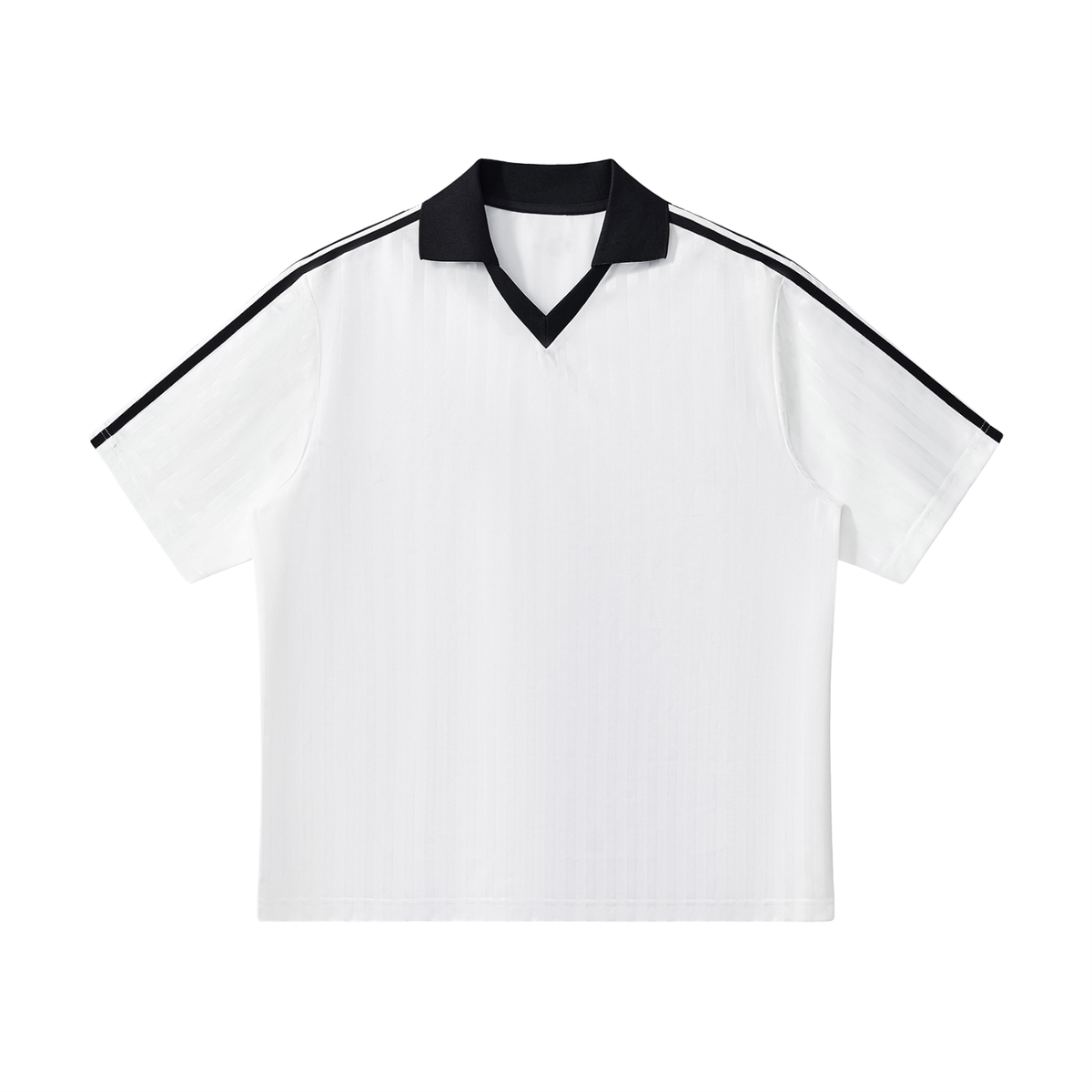 White with Black Unisex Contrast-Collar Striped Soccer Jersey front view