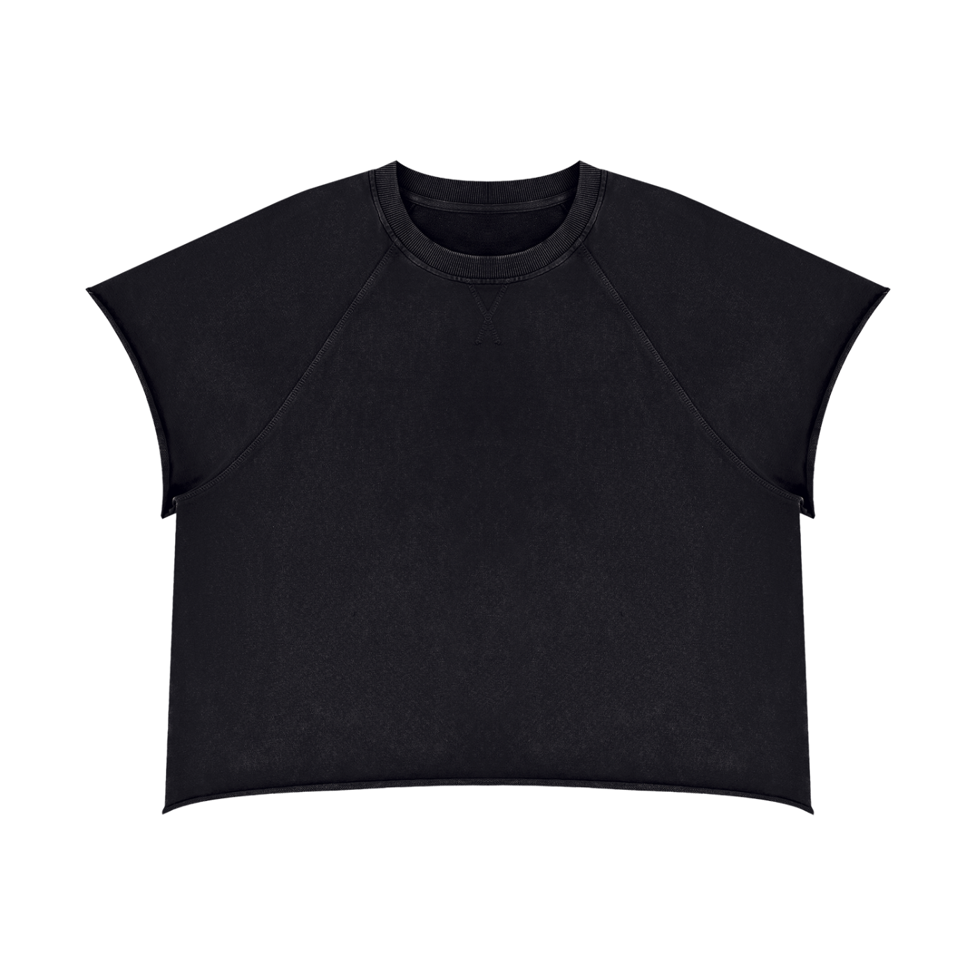 Black vintage wash raw edge T-shirt front