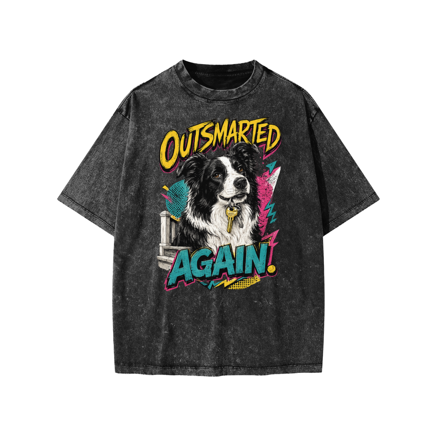 Outsmarted Again snow-washed kids’ T-shirt in black