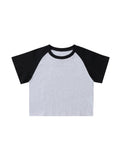 Color-Blocked Raglan Sleeve Crop Top
