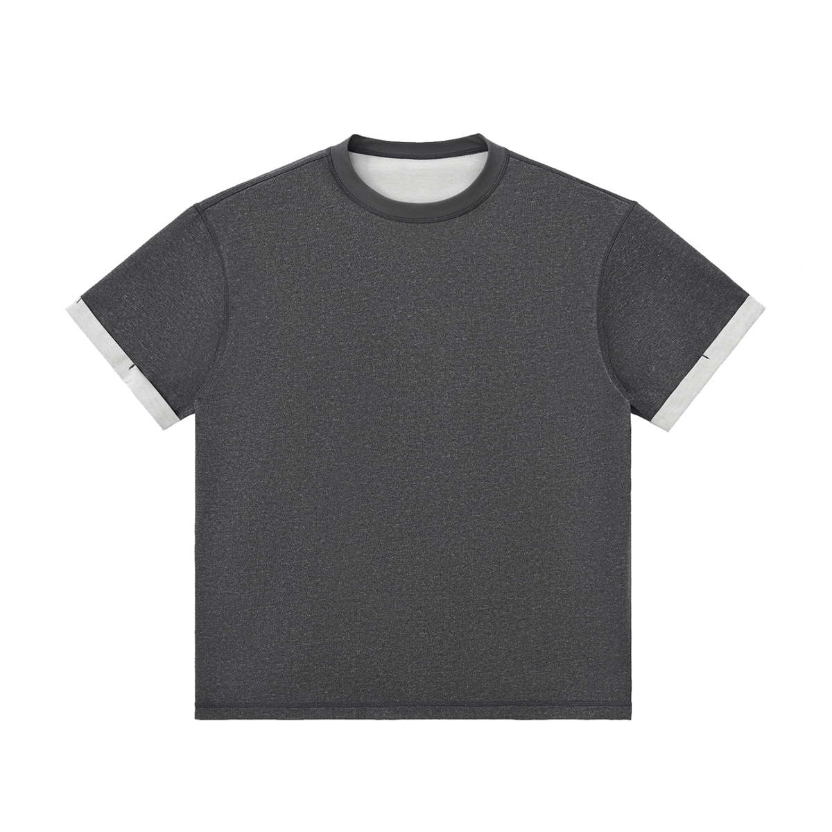 Charcoal Grey Unisex Contrast-Cuff T-Shirt front view