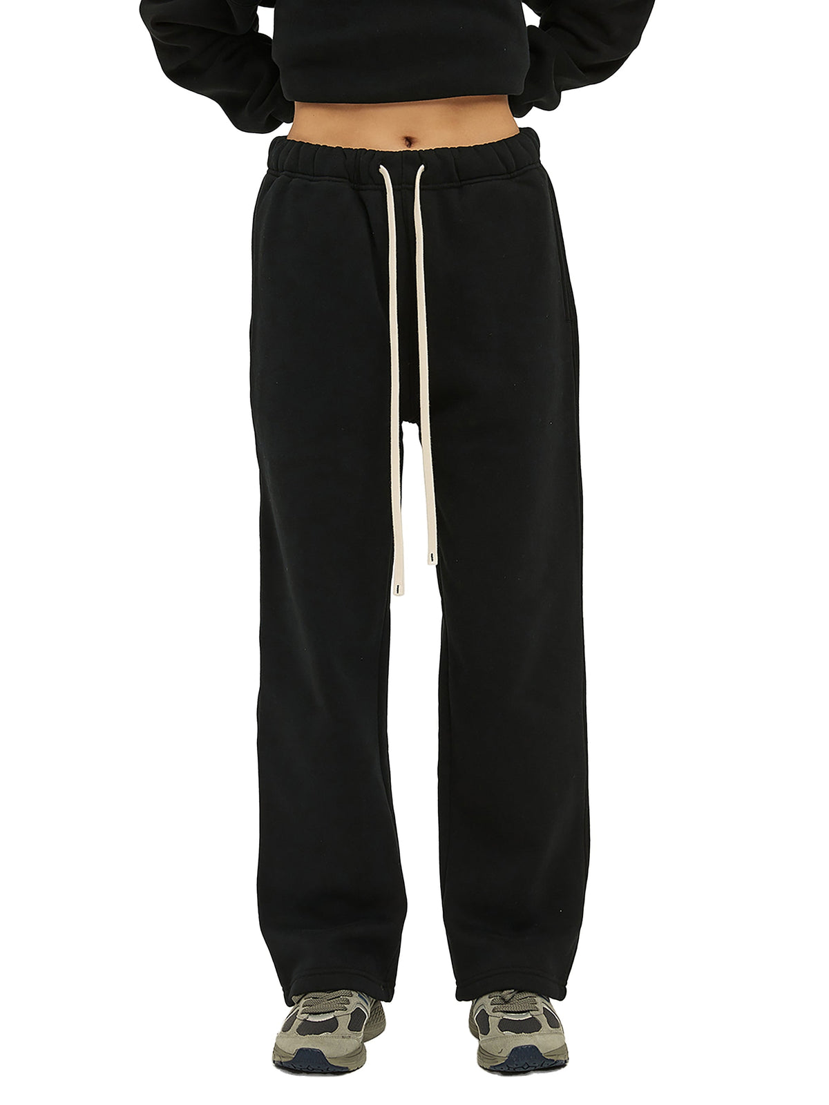 Unisex Solid Colour Fleece Straight-Leg Pants