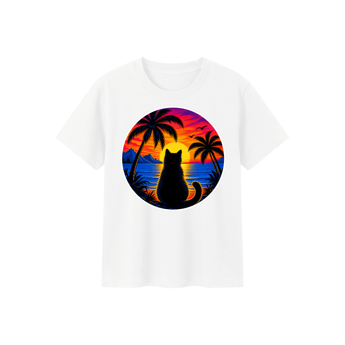 Sunset Cat Kids' Crewneck Short-Sleeve T-Shirt