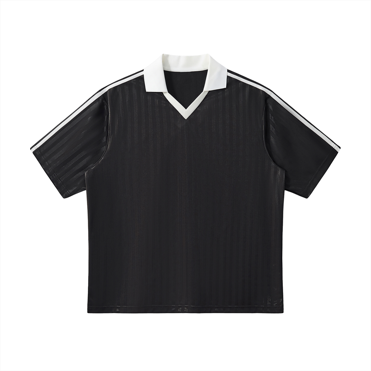 Black with White Unisex Contrast-Collar Striped Soccer Jersey front view
