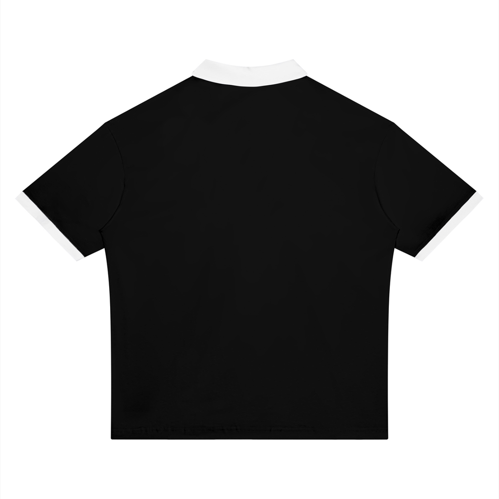 Black with White Unisex Color Block Polo Shirt back product view