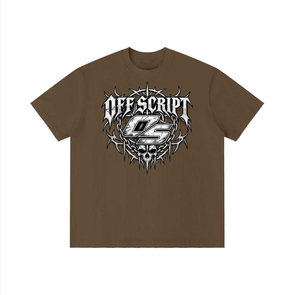 Off Script Gothic Skull Front-Print Vintage Wash Distressed T-Shirt