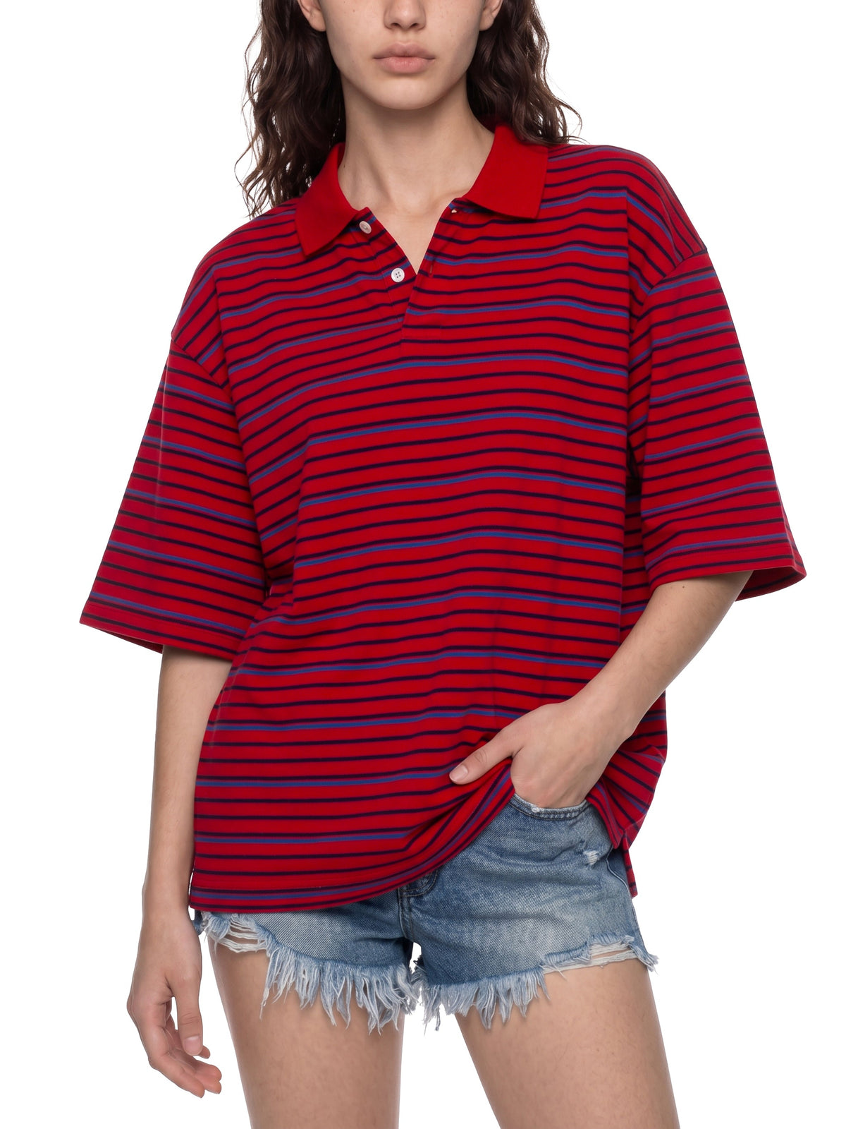 Unisex Striped Boxy Collared Polo Shirt