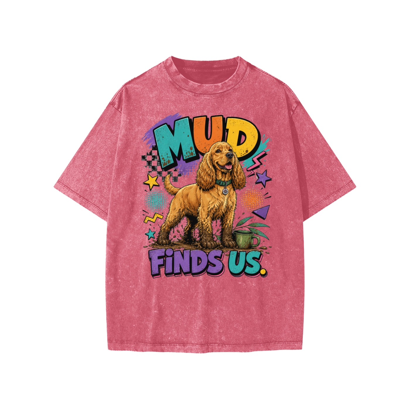 Mud Finds Us snow-washed kids’ T-shirt in cherry colour