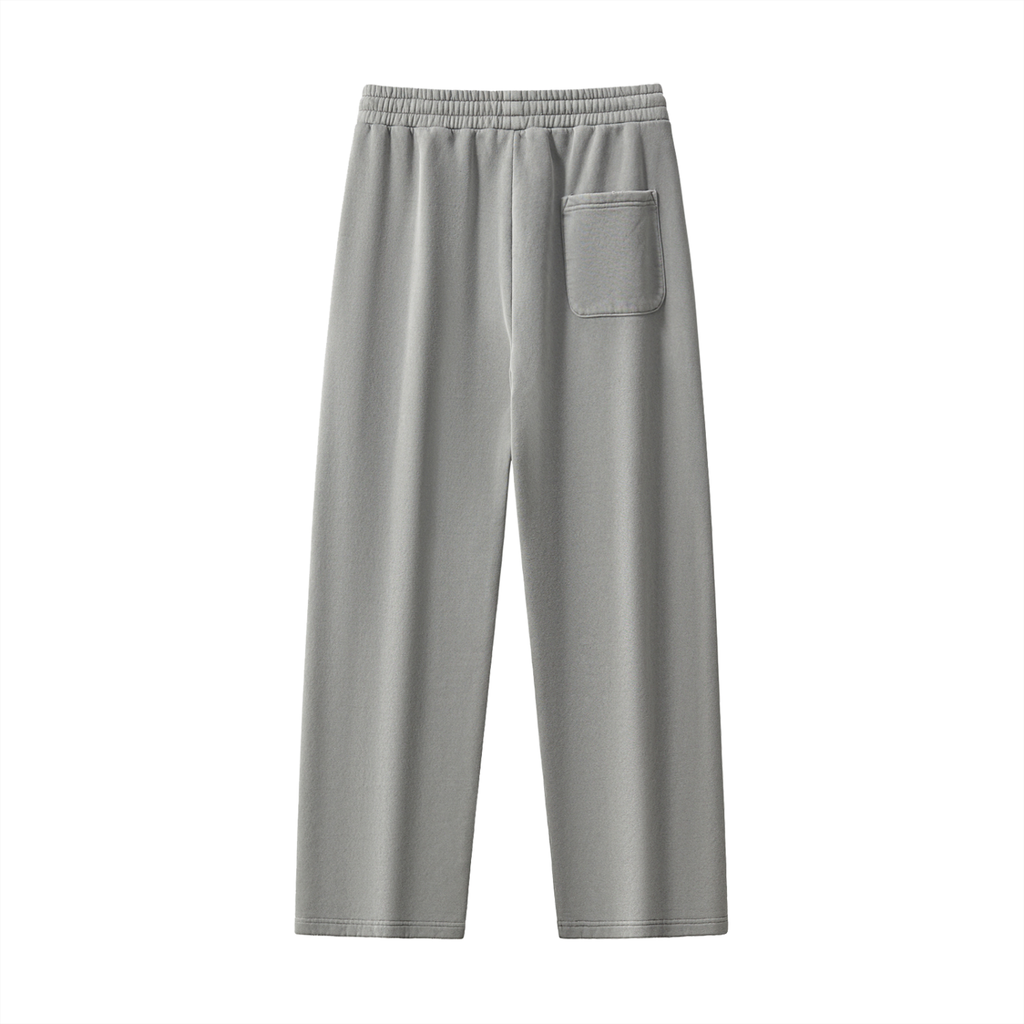 Unisex Frayed Enzyme-Washed Fleece Sweatpants – Light Grey back view