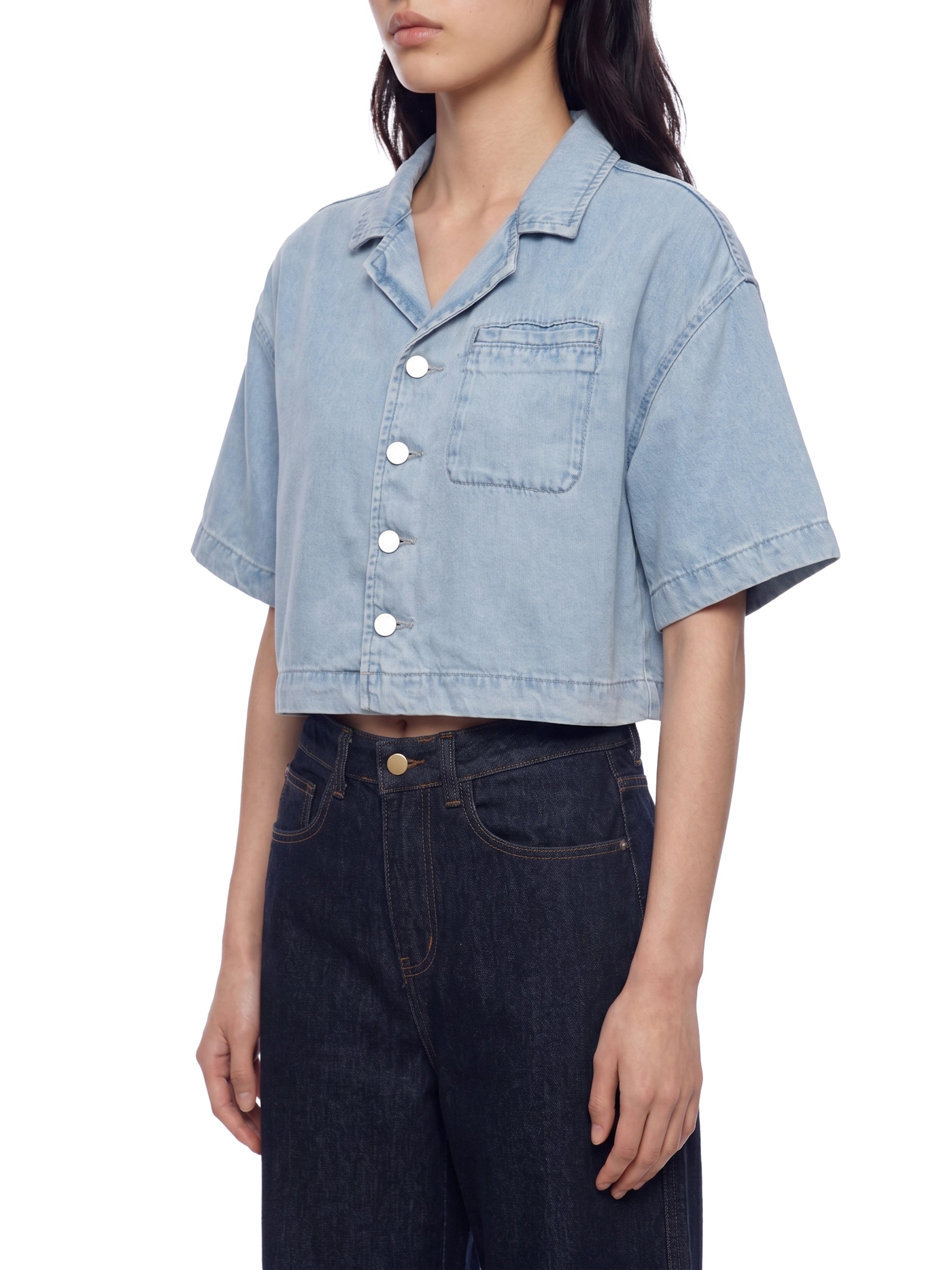Women’s Vintage-Wash Boxy Cropped Shirt