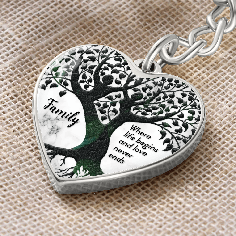 Family – Where Life Begins Graphic Heart Keychain