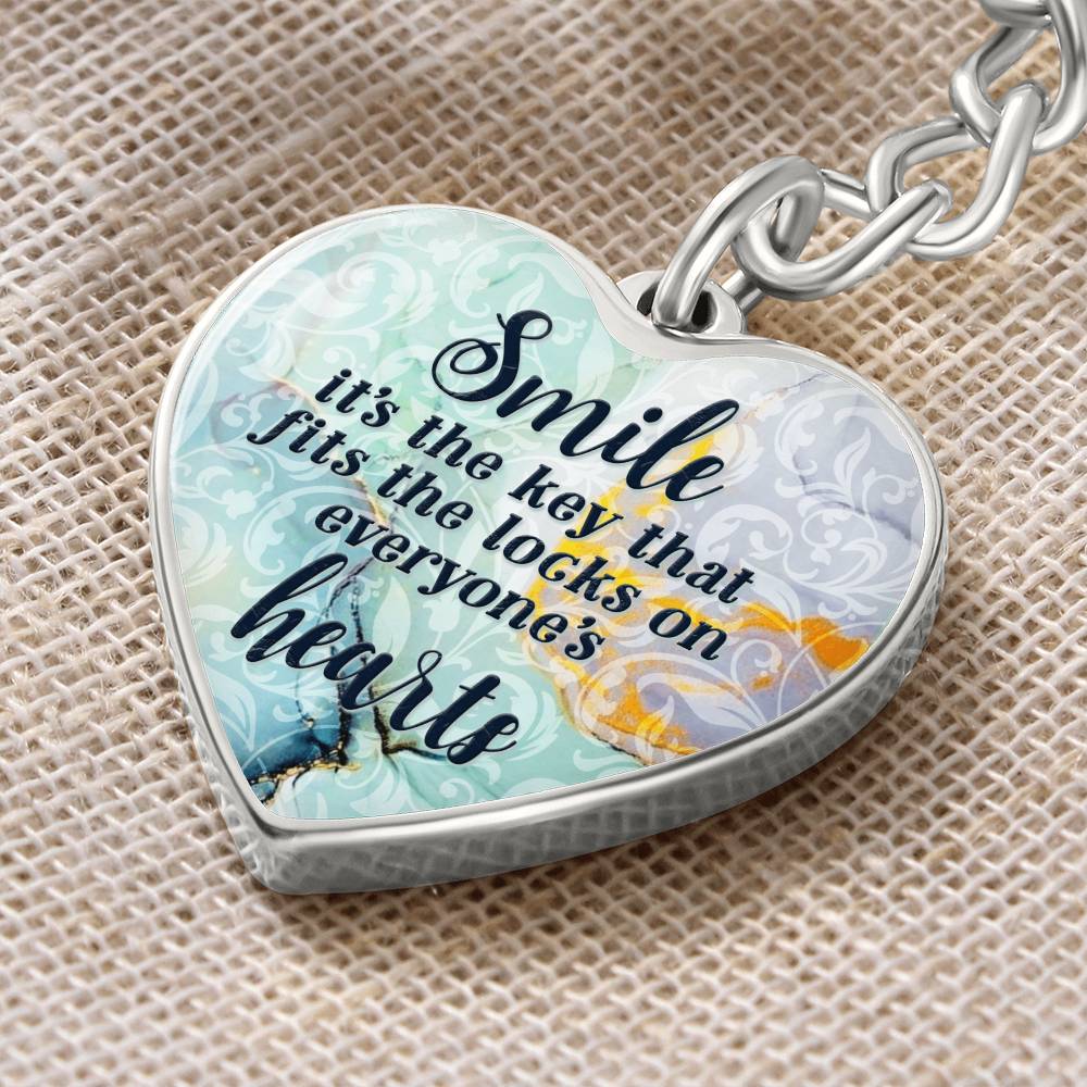 Smile – Key to the Heart Graphic Heart Keychain
