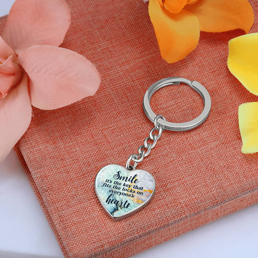 Smile – Key to the Heart Graphic Heart Keychain
