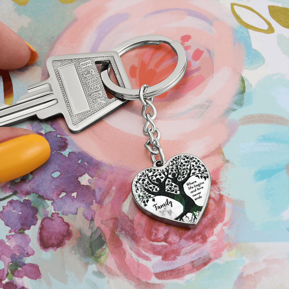 Family – Where Life Begins Graphic Heart Keychain