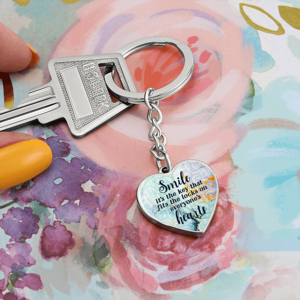 Smile – Key to the Heart Graphic Heart Keychain