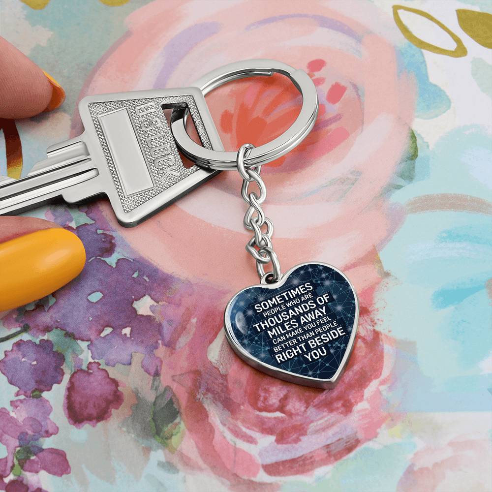 Right Beside You – Long Distance Graphic Heart Keychain