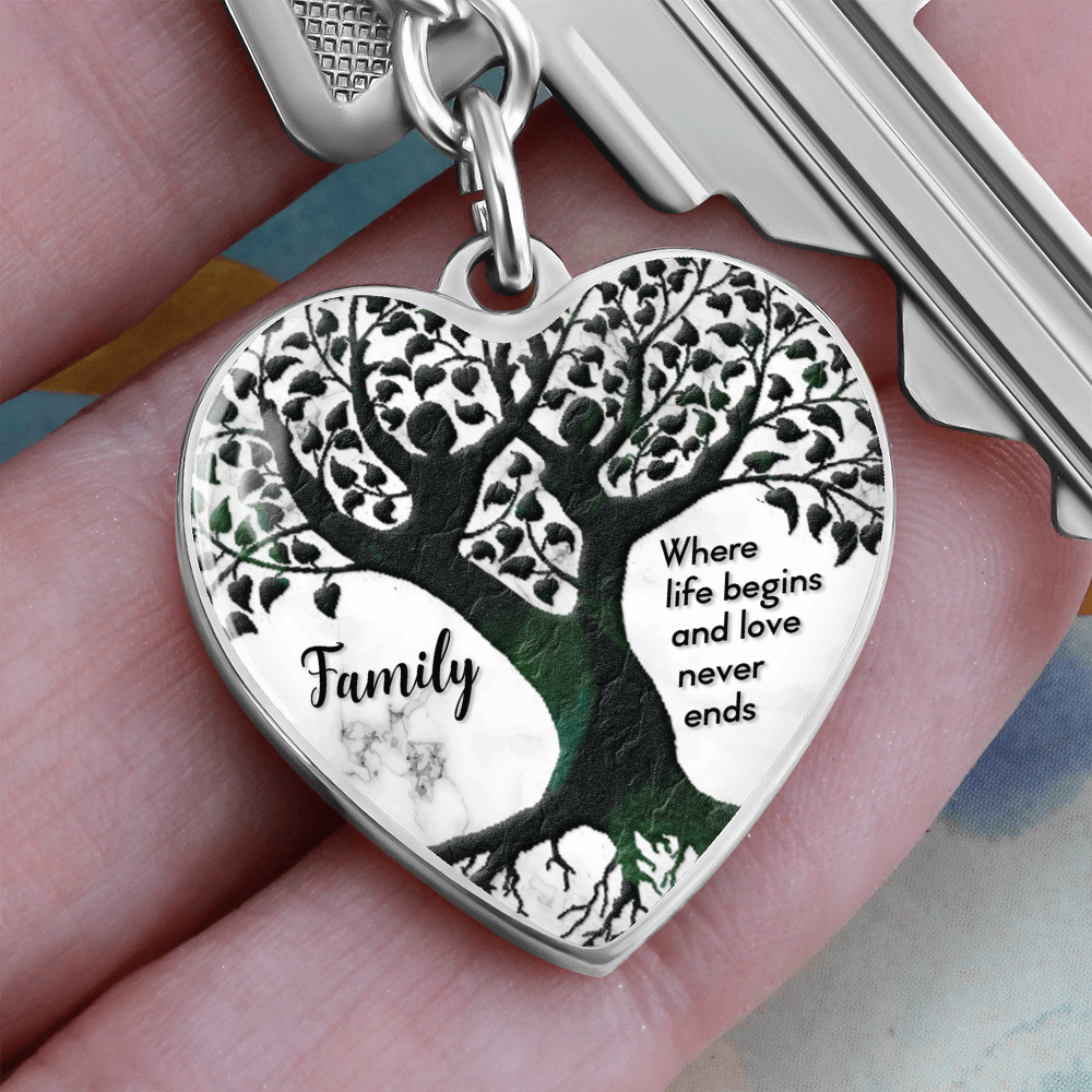 Family – Where Life Begins Graphic Heart Keychain