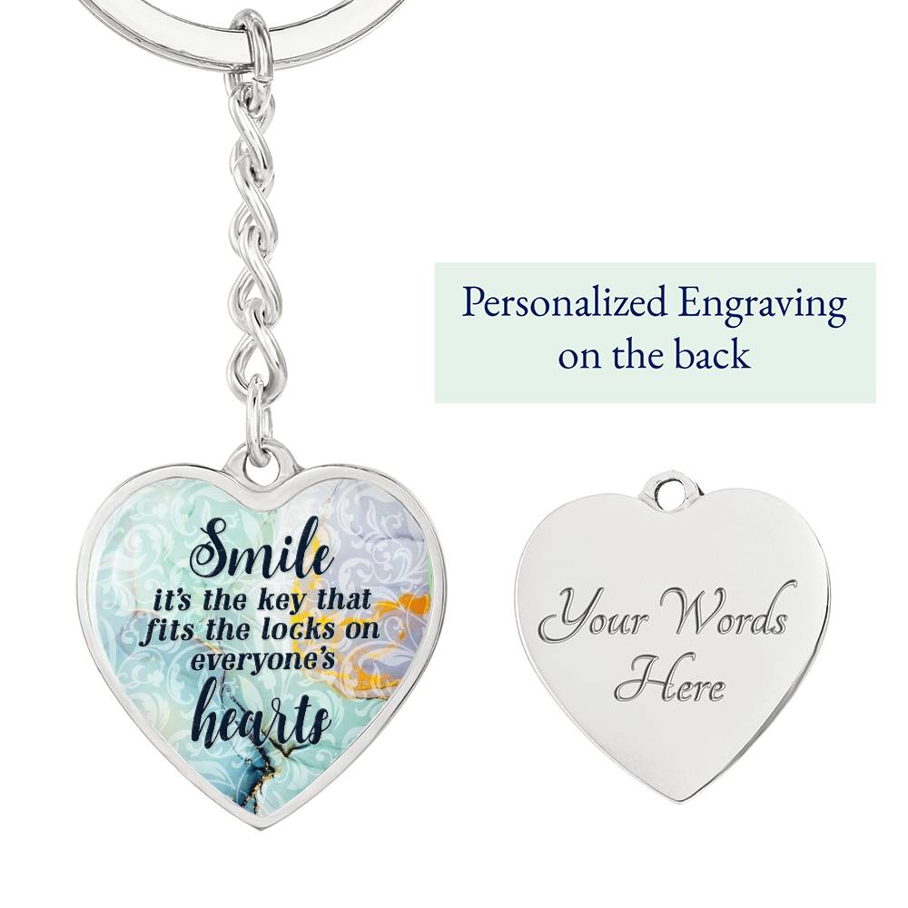 Smile – Key to the Heart Graphic Heart Keychain