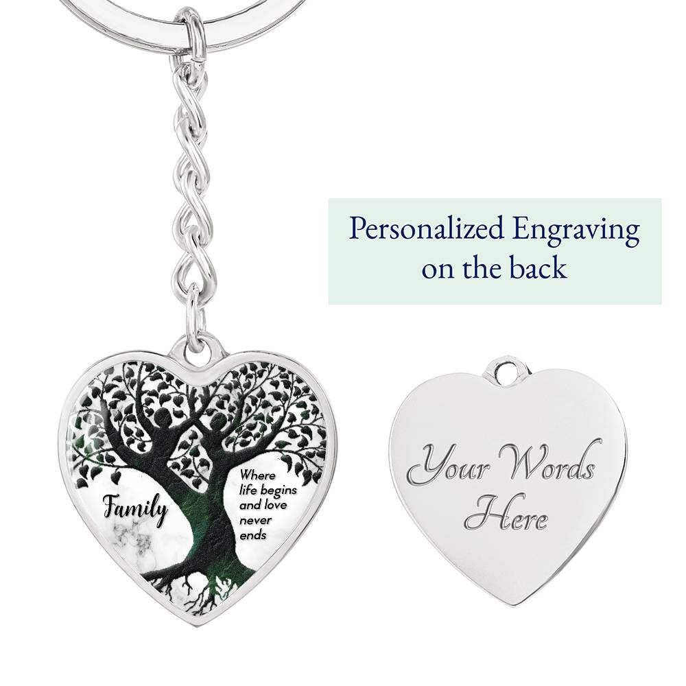 Family – Where Life Begins Graphic Heart Keychain