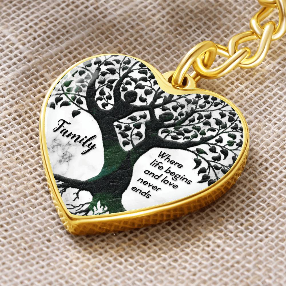 Family – Where Life Begins Graphic Heart Keychain