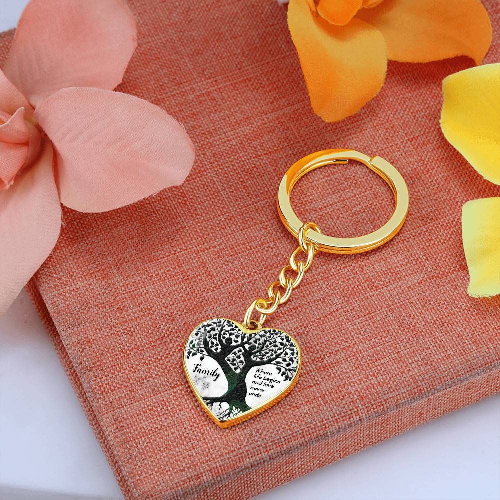 Family – Where Life Begins Graphic Heart Keychain