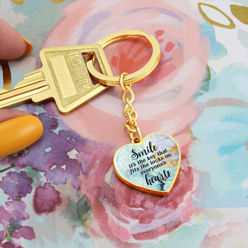 Smile – Key to the Heart Graphic Heart Keychain