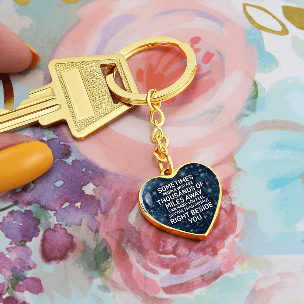 Right Beside You – Long Distance Graphic Heart Keychain