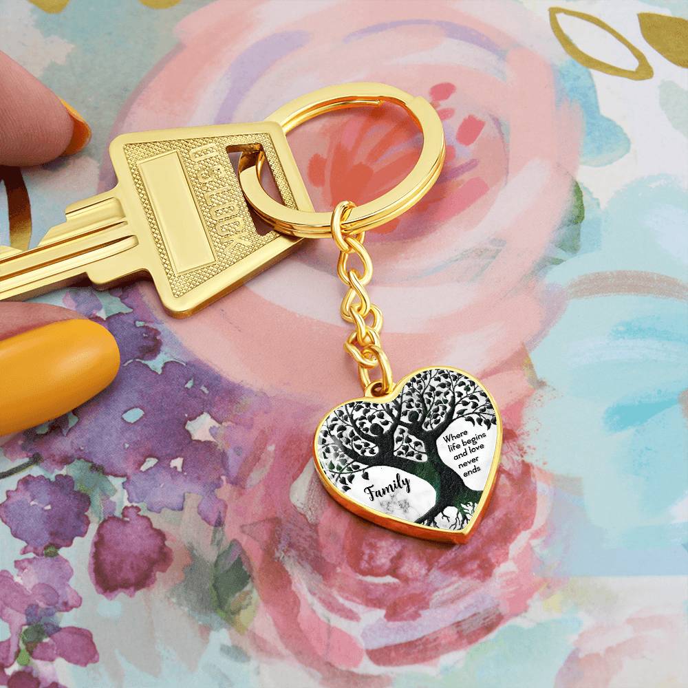 Family – Where Life Begins Graphic Heart Keychain