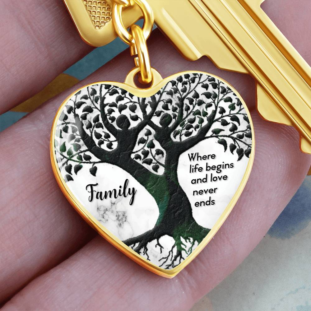 Family – Where Life Begins Graphic Heart Keychain