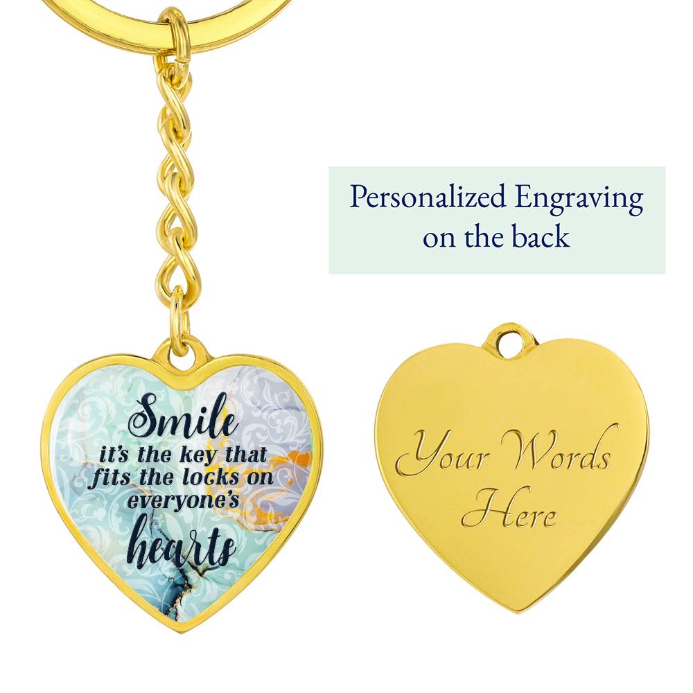 Smile – Key to the Heart Graphic Heart Keychain