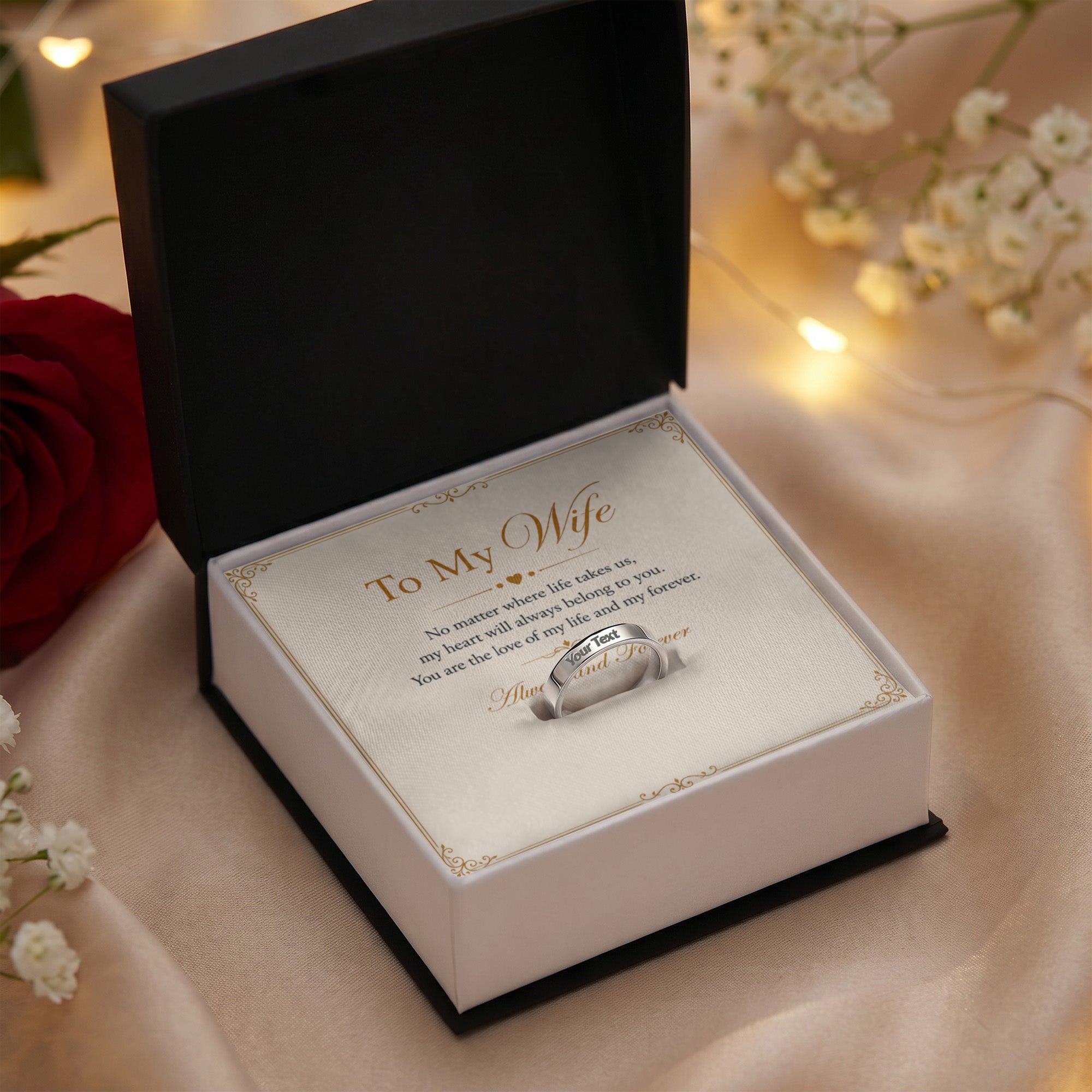 To My Beautiful Wife – Always & Forever Engraved Women’s Ring