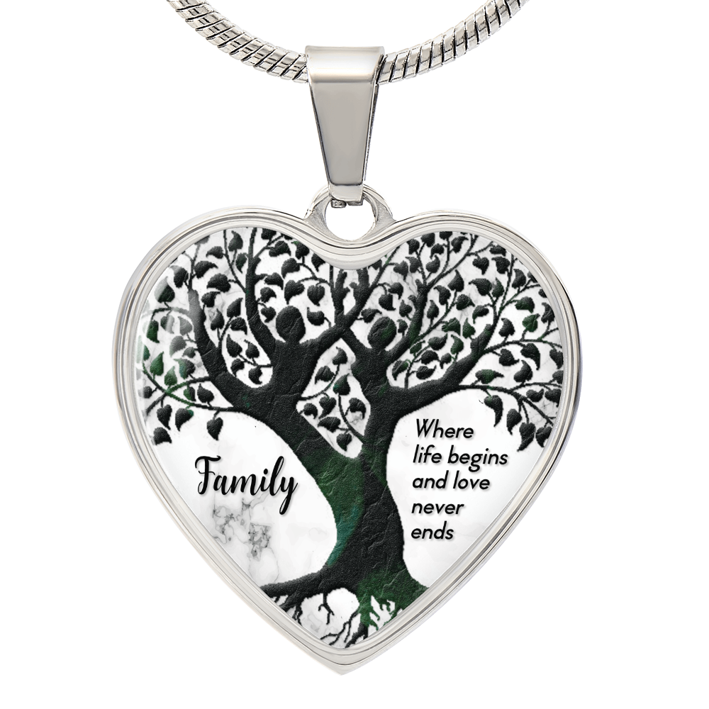 Family Where Life Begins Engraved Heart Necklace