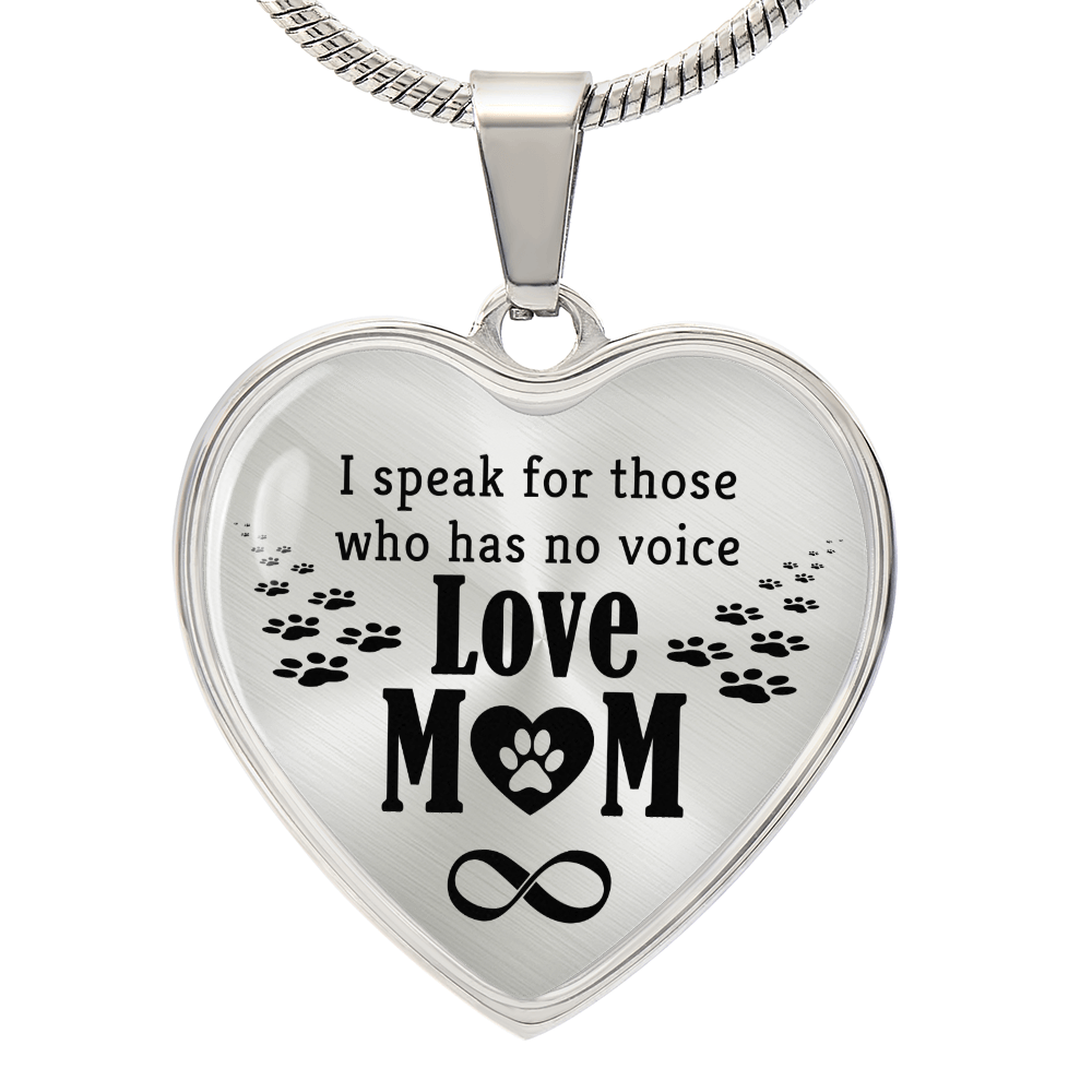 I Speak for Those Who Have No Voice Engraved Heart Necklace