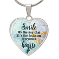 Smile Is the Key Engraved Heart Necklace
