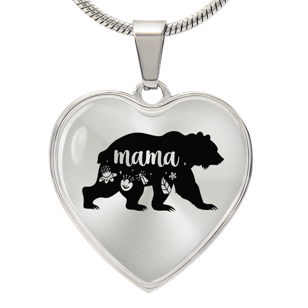 Mama Bear Engraved Heart Necklace