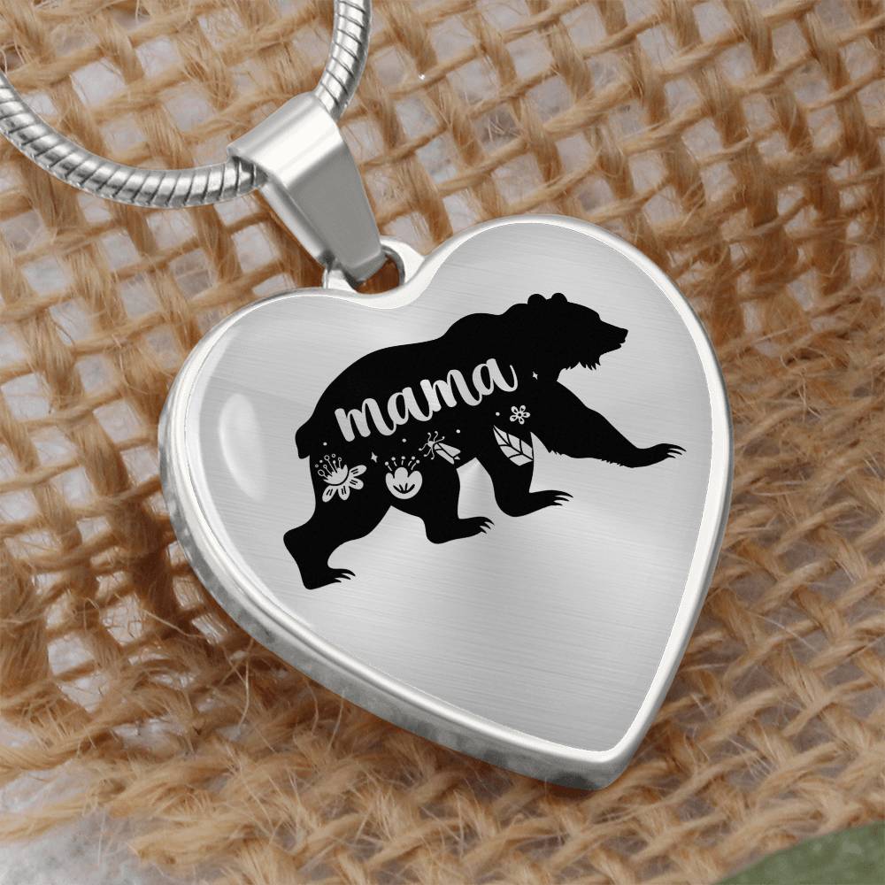 Mama Bear Engraved Heart Necklace