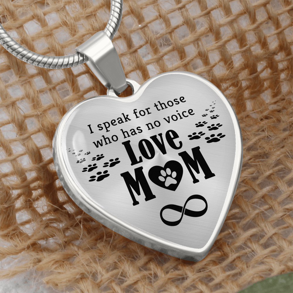 I Speak for Those Who Have No Voice Engraved Heart Necklace