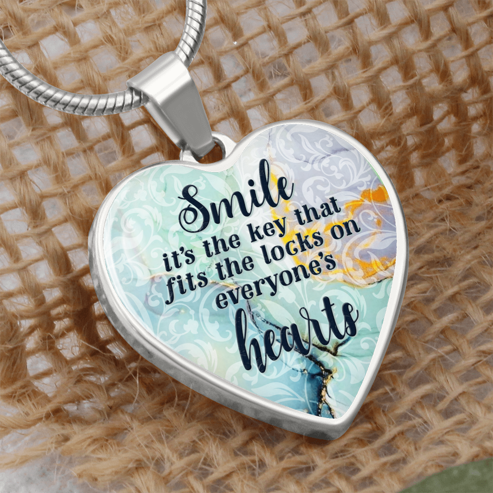 Smile Is the Key Engraved Heart Necklace