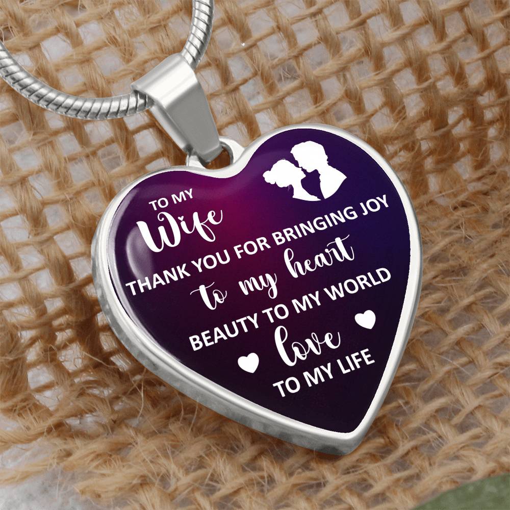 Thank You for Bringing Joy to My Heart Wife Engraved Heart Necklace